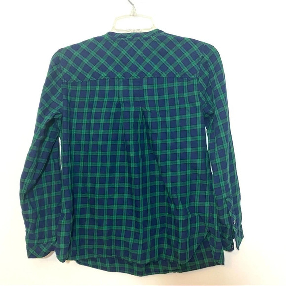 Talbots shirt buttons tartan plaid Blue Green Size Small Petite - Picture 5 of 7